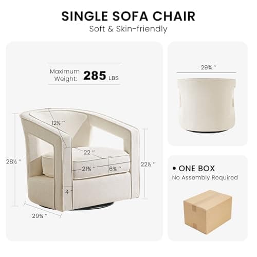 Furniliving Balcany White Chenille Swivel Accent Chair