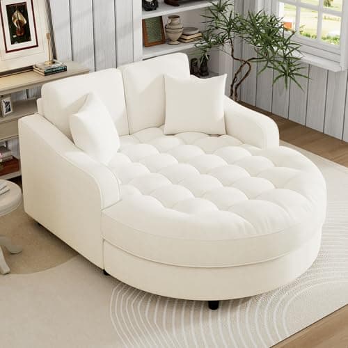 Blue-gray 55" Oversized Chaise Lounger with Chenille Fabric, Pillows, Charge Station & Cup Holders