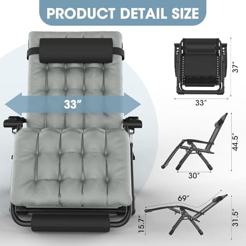 XXL Oversized Zero Gravity Chair with Footrest & Storage, 500lbs Capacity