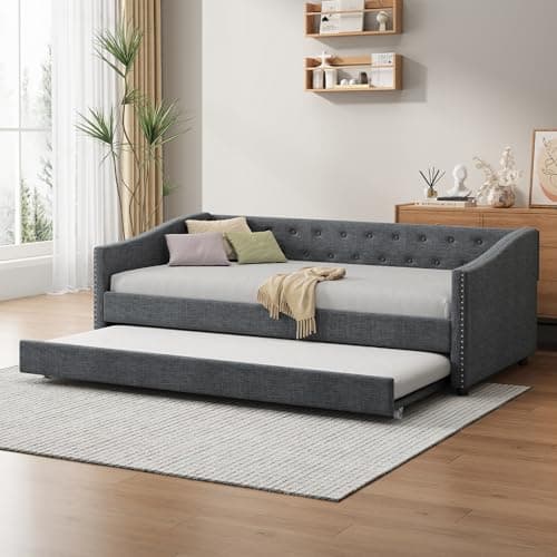 Twin Size Daybed with Storage - Upholstered Frame with Drawers & Button Tufted Backrest
