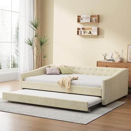 Twin Size Daybed with Storage - Upholstered Frame with Drawers & Button Tufted Backrest