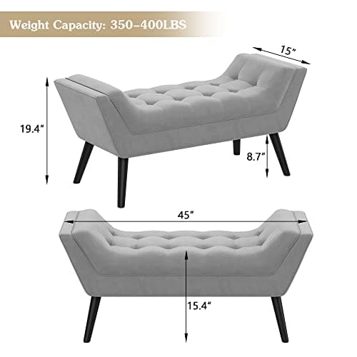 Andeworld Tufted Fabric Footstools for Bed Room - Gray