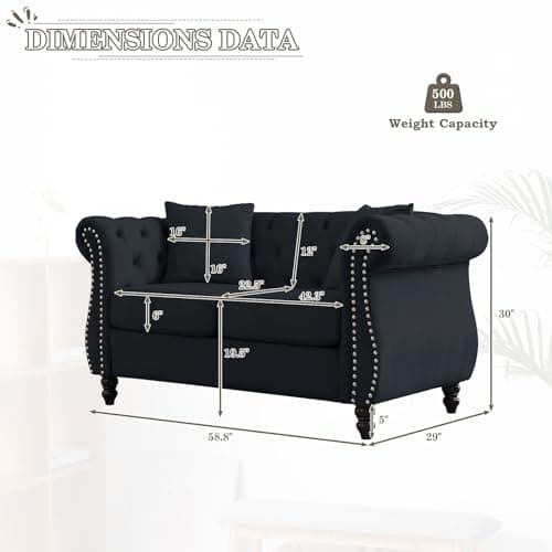 Velvet Chesterfield Sofa with Nailhead Trim, 2 Seater Loveseat for Living Room, Bedroom, Office