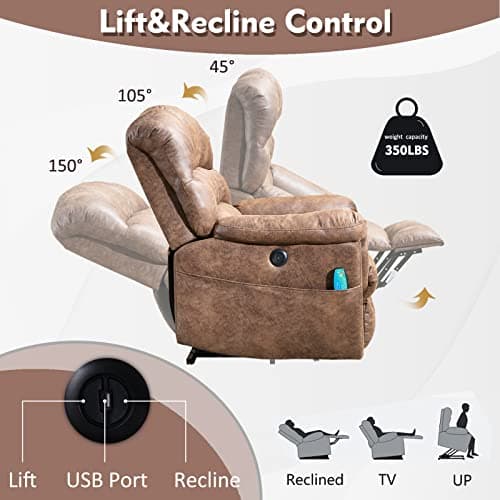 CANMOV Large Power Lift Recliner Chairs for Elderly with Massage and Heat, Big People, Heavy Duty Electric Faux Leather, Brown
CANMOV Large Power Lift Recliner Chairs with USB Port and Side Pockets for Big People, Elderly, Brown
CANMOV Heavy Duty Ele