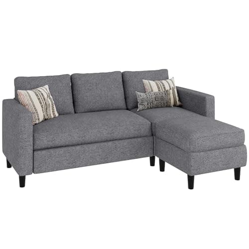 JAMFLY Dark Grey L-Shaped Sectional Sofa with Ottoman for Small Spaces