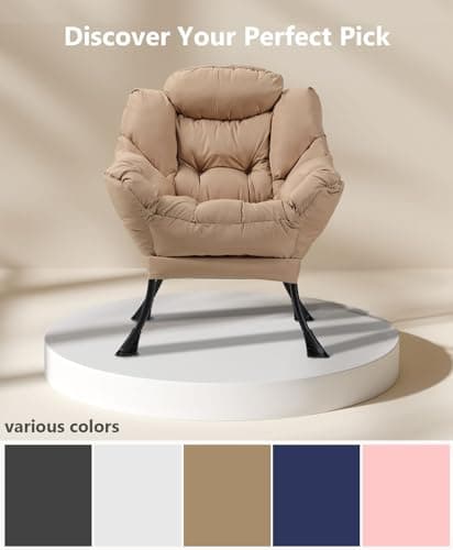 Beige Modern Lounge Chair with Ottoman & Side Pocket (Living Room)