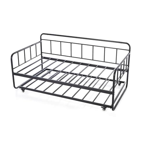 Amazon Basics Twin Daybed Trundle Bed Frame, Black, Easy Assembly, 77.3 x 40 x 35.4 in
