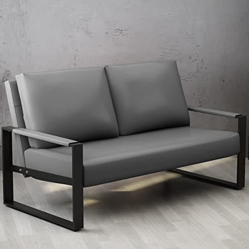 Mid-Century Brown Faux Leather Loveseat for Small Spaces