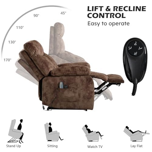 CANMOV Dual Motor Power Lift Recliner with Massage & Heat, Brown