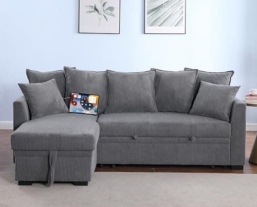 Eafurn 4-in-1 L-Shaped Sectional with Pullout Bed and USB Ports