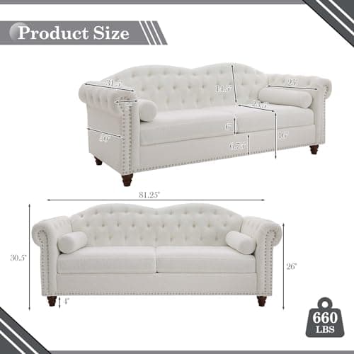Modern 3-Seater Sofa Couch for Small Spaces, Teddy White