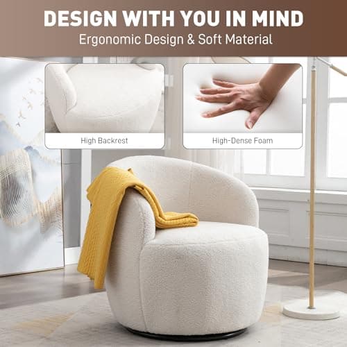 Ivory Modern Boucle Swivel Accent Chair for Living Room and Bedroom