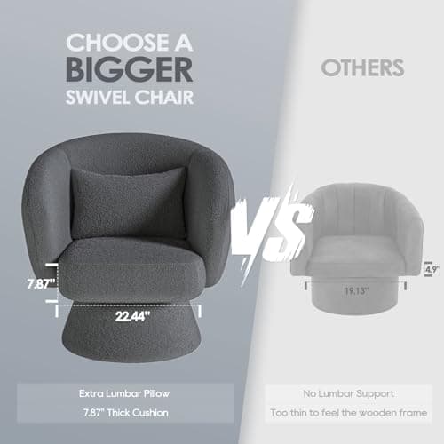 Darkgrey Swivel Barrel Chair with Lumbar Pillow for Living Room & Bedroom