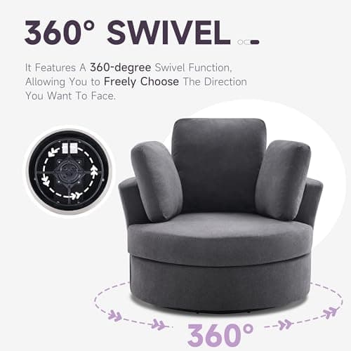 39 Swivel Accent Barrel Chair with Removable Headrest and Ottoman, Grey