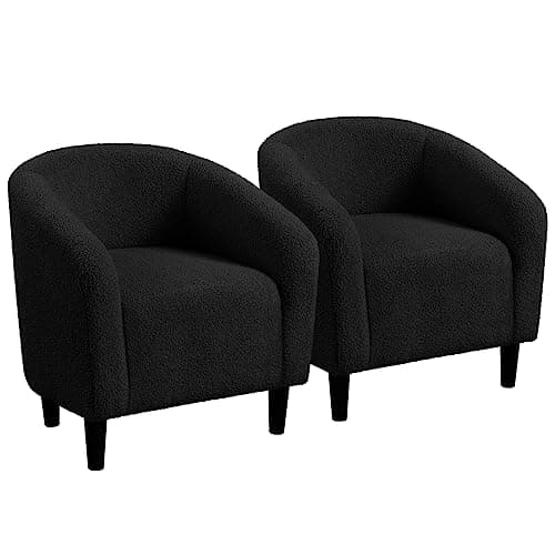 Yaheetech Furry Accent Barrel Chairs Set of 2 - Soft Padded Armrests, Ivory