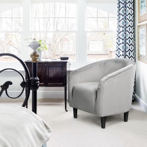 Yaheetech Grey Velvet Living Room Chair with Armrest and Low Back