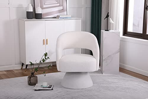 White 360 Degree Swivel Barrel Chair for Living Room and Bedroom