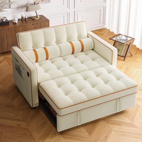Amada 3-in-1 Convertible Sleeper Sofa Bed, Grey Velvet Couch with USB Ports