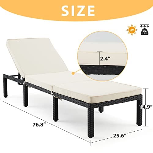 ECOTOUGE Khaki PE Wicker Pool Lounge Chair Set, 5-Position Adjustable Backrest