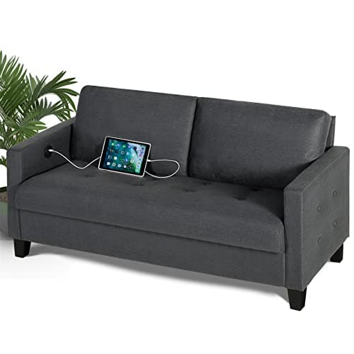 72" 3 Seater Gray Couch with USB Ports for Small Spaces