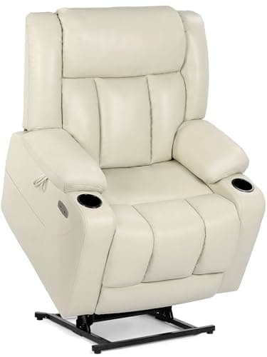 Heavy Duty Dual Motor Oversized Power Lift Recliner Chair for Elderly, Cream White
| 400lbs Capacity Leather Recliner with Massage and Heat for Elderly, Cream White
| Big and Tall Lay Flat Lift Chair with Cup Holders, Dual Motor Power Recliner for E