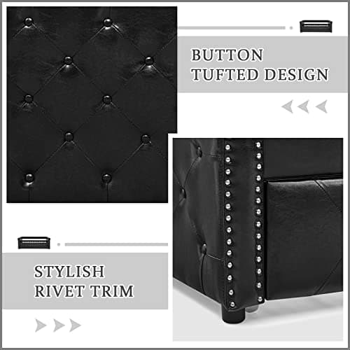 Modern Upholstered Daybed with Trundle, Twin Size, Button Tufted, No Box Spring Needed, Black