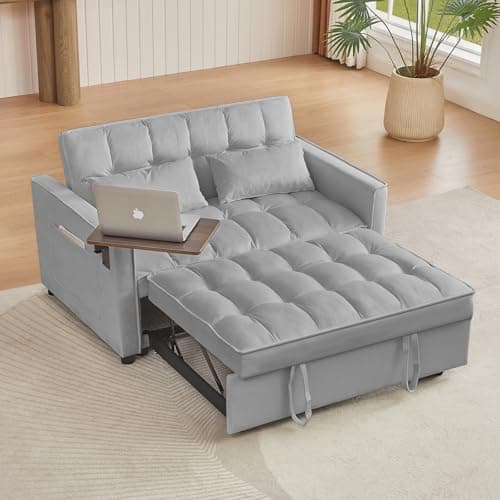 JEEOHEY 3-in-1 Reclining Sleeper Sofa Bed, Velvet & Chaise Lounge (Blue)