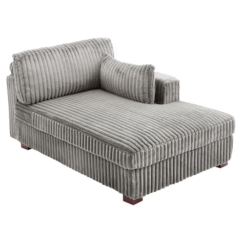 Gray Oversized Corduroy Chaise Lounge with Right Armrest & Cushy Recliner Couch - Solid Wood Solid Cover
