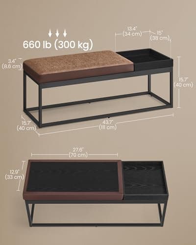 SONGMICS HOME LUIZ Collection - Reversible Ottoman Bench, Walnut Brown, Max 660 lb Load