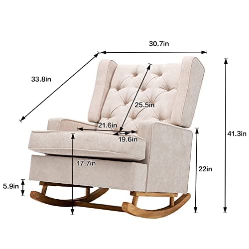 Beige Upholstered Mid Century Modern Dolonm Rocking Chair with Solid Wood Base
