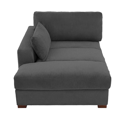 Gray Oversized Corduroy Chaise Lounge with Right Armrest & Cushy Recliner Couch - Solid Wood Solid Cover