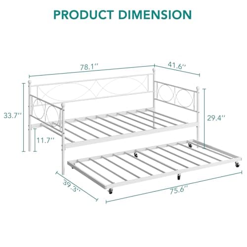 IDEALHOUSE Metal Twin Daybed with Trundle, Multifunctional Bed Frame