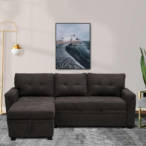 Naomi Home Dark Gray/Air Leather Sleeper Sectional Sofa Bed & Chaise - Tranquil Comfort