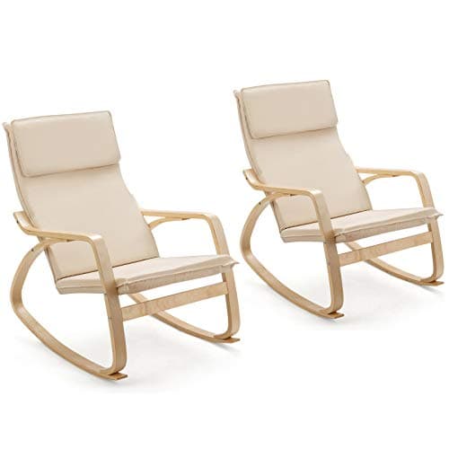 Giantex Beige Rocking Chair with Removable Cushion, Modern Armchair