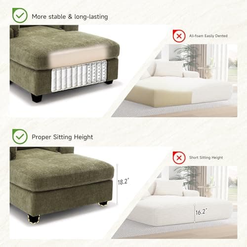 Oversized Chenille Chaise Lounge Chair with Ottoman (57.6", Green)