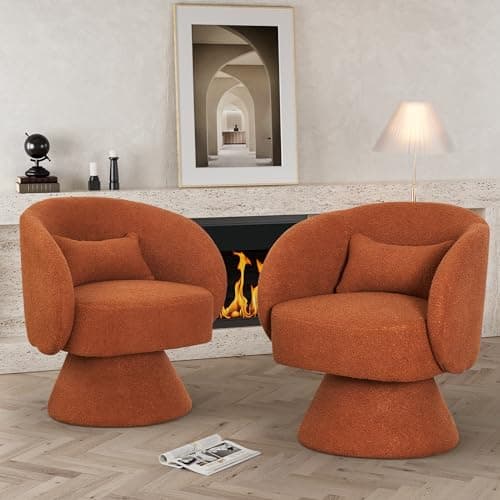 Set of 2 Swivel Barrel Chairs, Upholstered Cuddle Accent Sofa Chairs for Living Room