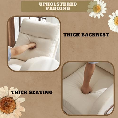 Vingli Beige Linen Rocking Chair with Thick Headrest for Nursery and Living Room