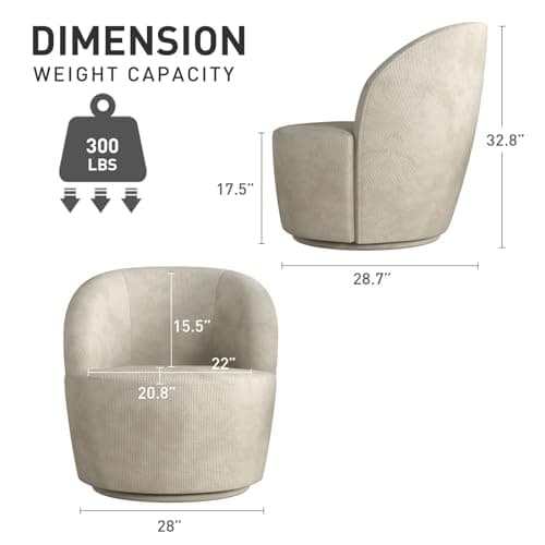 Modern Swivel Barrel Chair Set of 2, Beige Corduroy for Living Room, Bedroom, Office