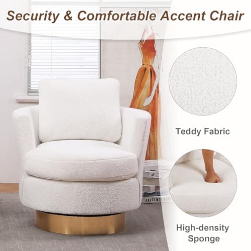 White 360 Degree Comfy Teddy Fabric Swivel Chair for Living & Bedroom