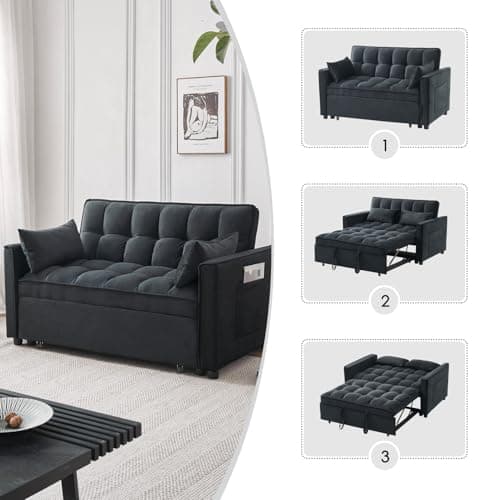 3-in-1 Velvet Sleeper Sofa Bed with Armrests and Storage(Black)