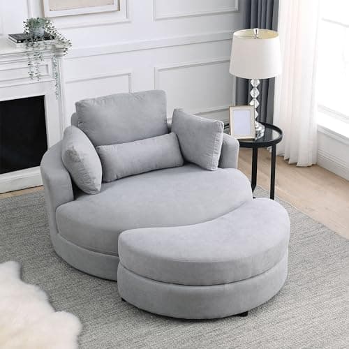 Oversized Swivel Accent Chair for Living Room Bedroom Hotel Office - Beige Boucle