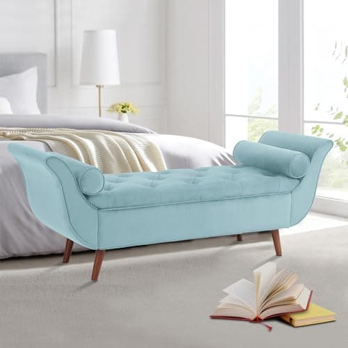 Velvet Storage Bench with Arms and Pillows