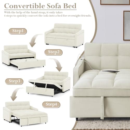 Modern Velvet Sleeper Sofa Couch with Type C, USB Port and Pull Out Bed