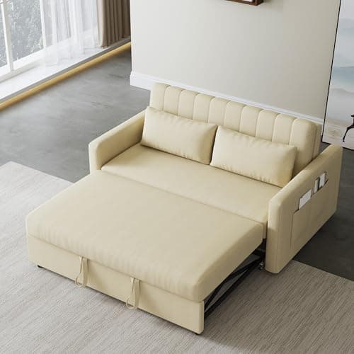 Light Grey Convertible Futon Sofa Bed with Side Pocket