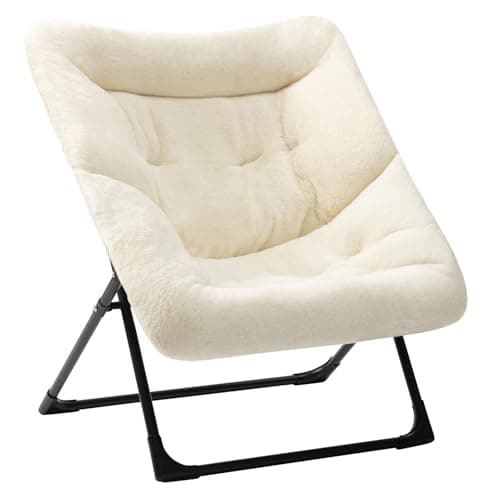 HollyHOME Beige Faux-Fur Oversized Folding Lounge Chair
