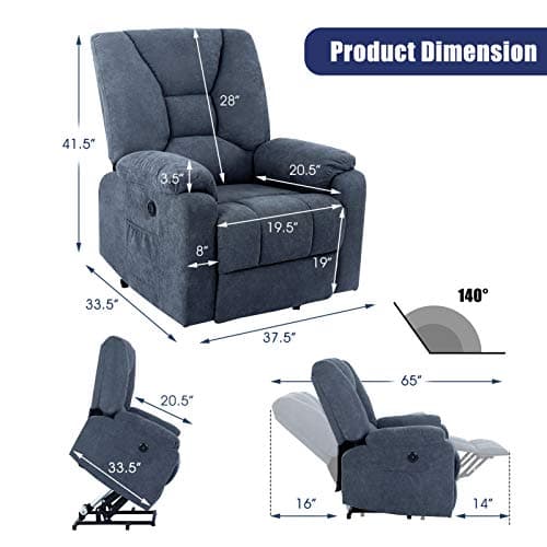Midnight Blue Power Lift Recliner with Massage and Heat for Seniors
