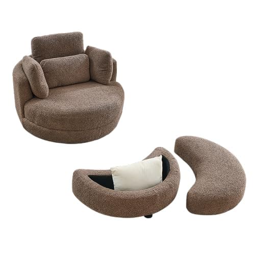 360-Degree Swivel Barrel Chair with Half Moon Storage Ottoman - Sherpa Teddy Accent Chair for Living Room, Bedroom, Office, and Reading Nook