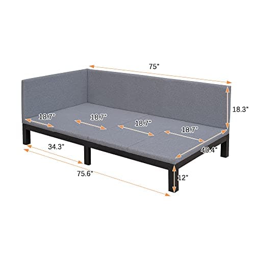 Merax Gray Daybed Sofa Bed Frame with Linen Cover Mattress Futon - Twin Size