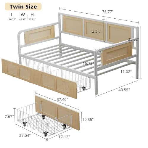 ANCTOR Rattan Twin Day Bed with StorageDrawers