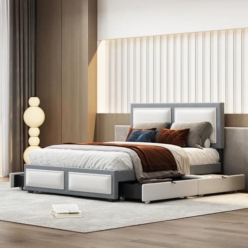 Upholstered Daybed with Trundle, Drawers, and Wood Slat Support Frame - Grey